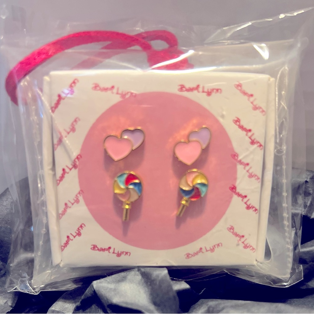 2 pack heart lollipop earring set